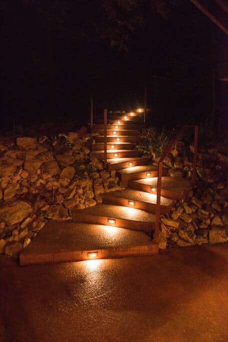 Cascading stairs leading to cabin