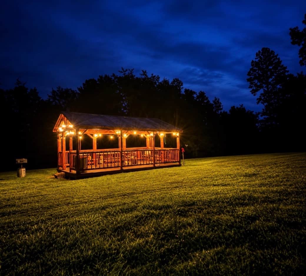 gazebo lit up at night