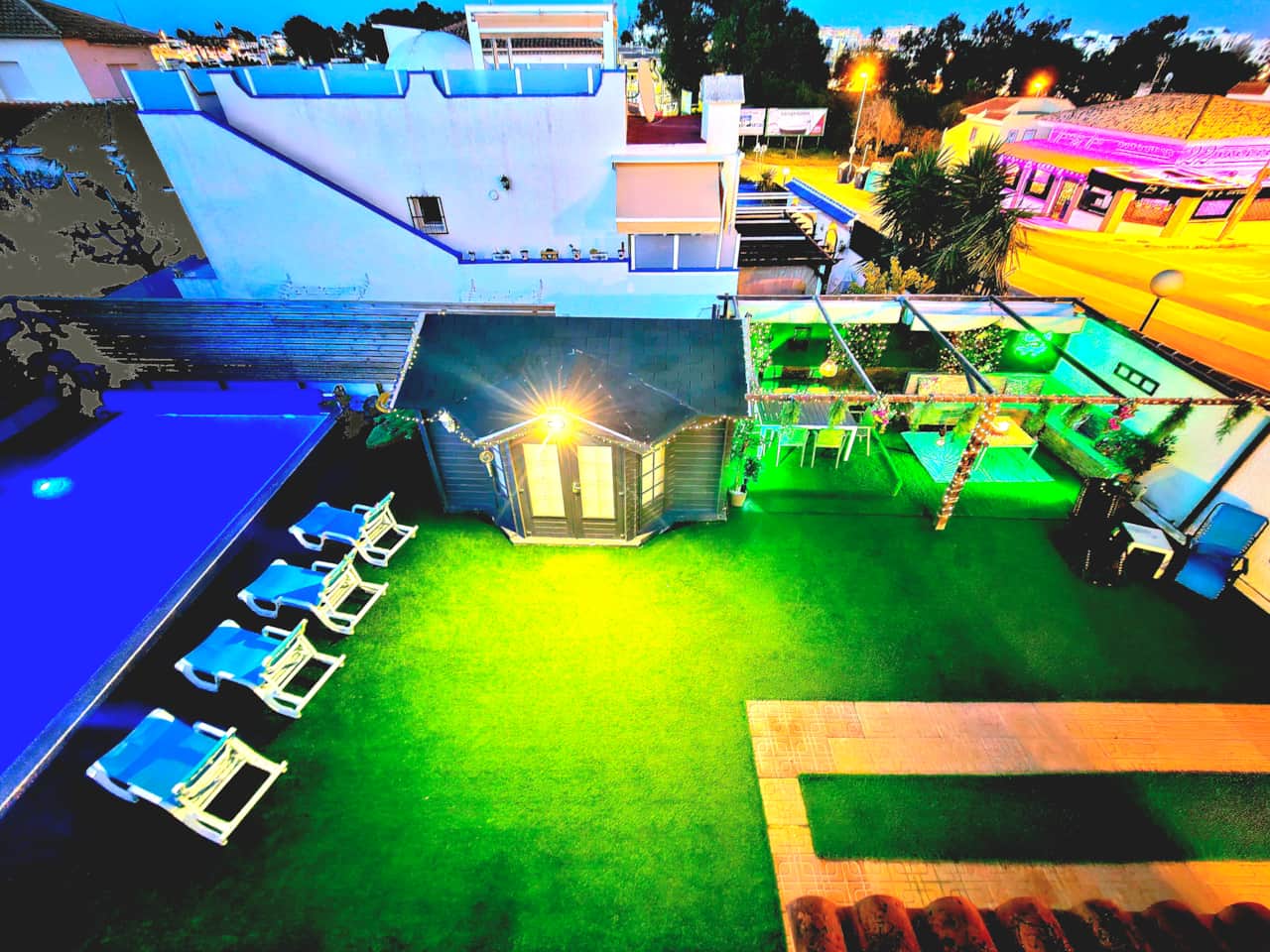 Garden with private heated pool
