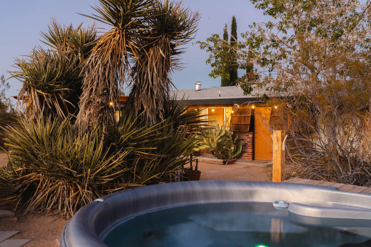 The hot tub is just a few steps out the back door