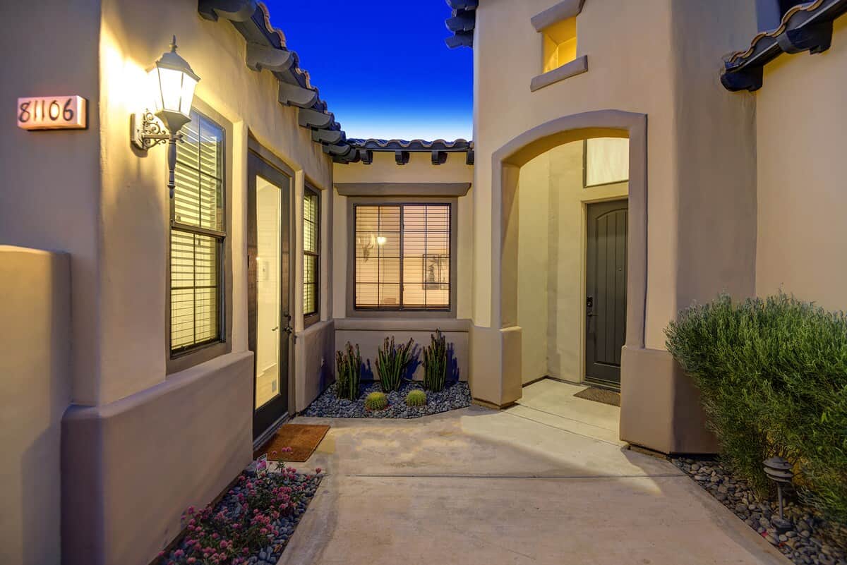 Entry courtyard with electronic door lock system.