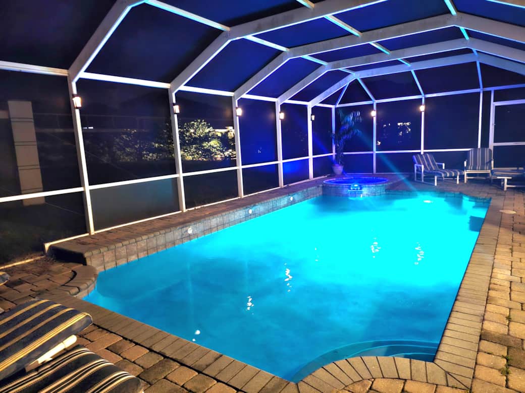 An amazing pool with LED lights create a stunning and vibrant atmosphere An amazing pool with LED lights create a stunning and vibrant atmosphere