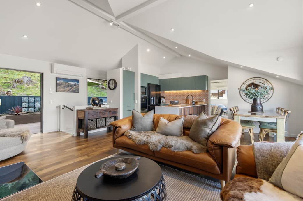 Open plan living, dining, kitchen.