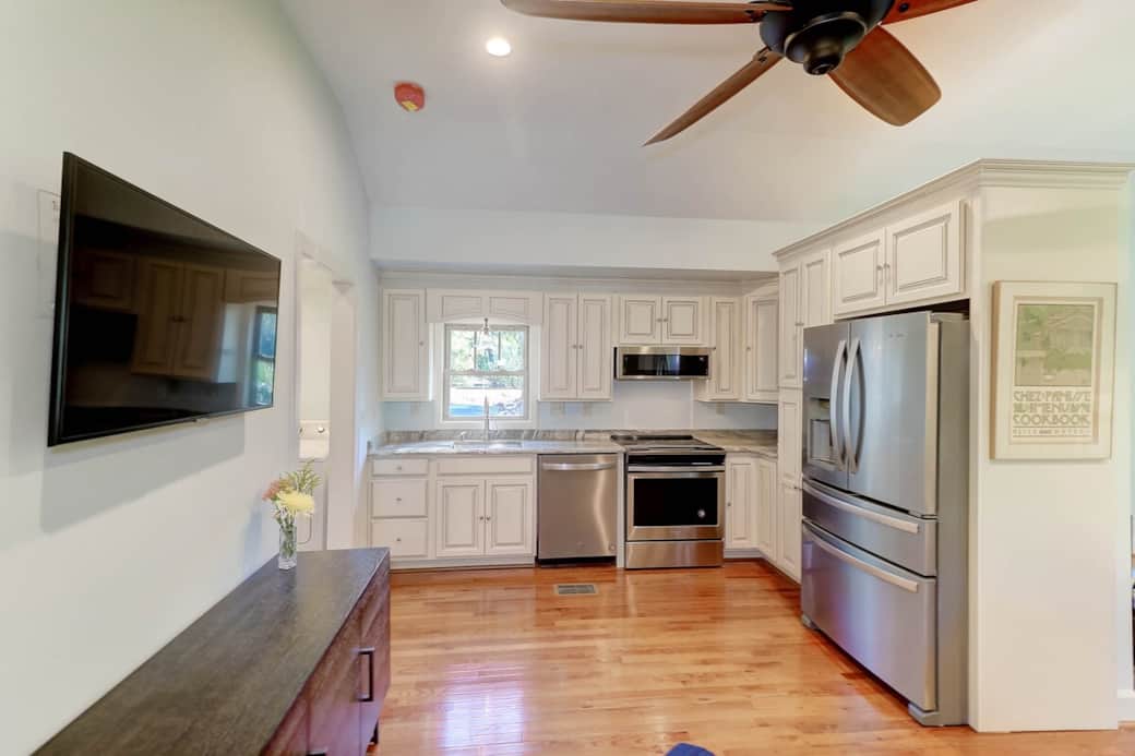 Full kitchen as viewed from living area