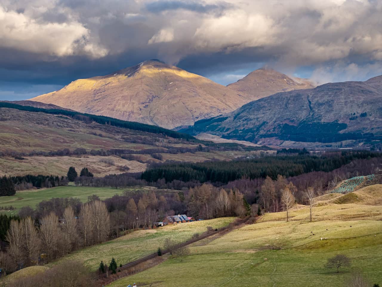Strathfillan Lodge in a Highland valley surrounded by mountains