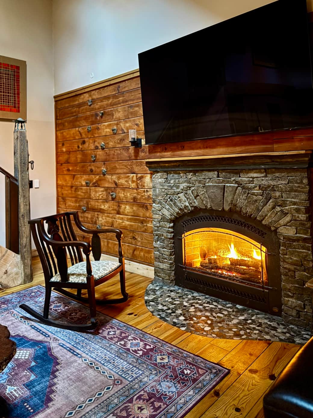 Wolf Lodge Fryeburg Living Room with Fireplace