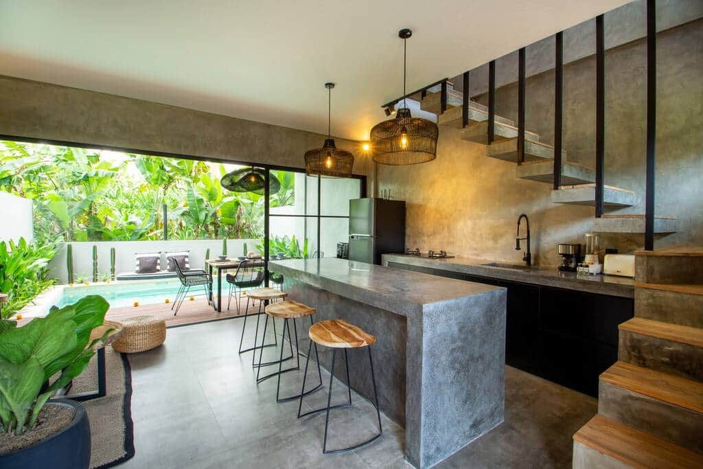 Modern Industrial Design Airbnb with Private Pool, Kitchen & Open-Plan Living