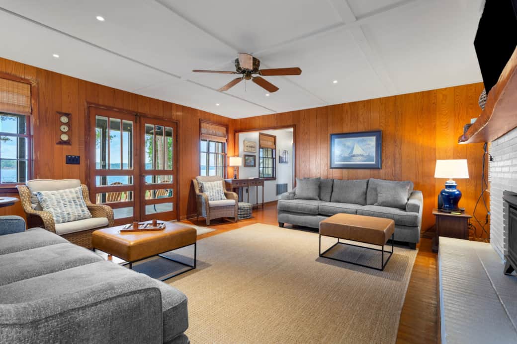 Cozy den with original paneling and heart of pine floors Cozy den with original paneling and heart of pine floors