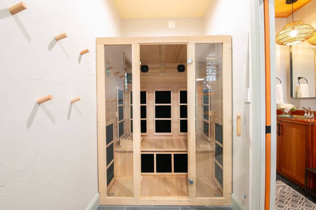 Relax in your private two person sauna after mountain adventures.