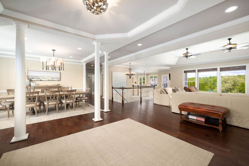 Living Room opens to the Dining Room, Which Has Seating for Ten