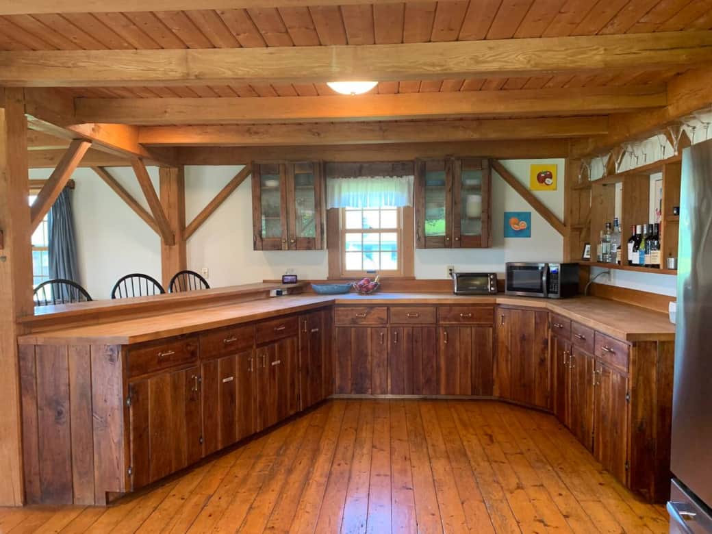 Huge kitchen with black walnut, white oak, maple, and pine everywhere. Breakfast bar. Endless countertops. Fully appointed. 