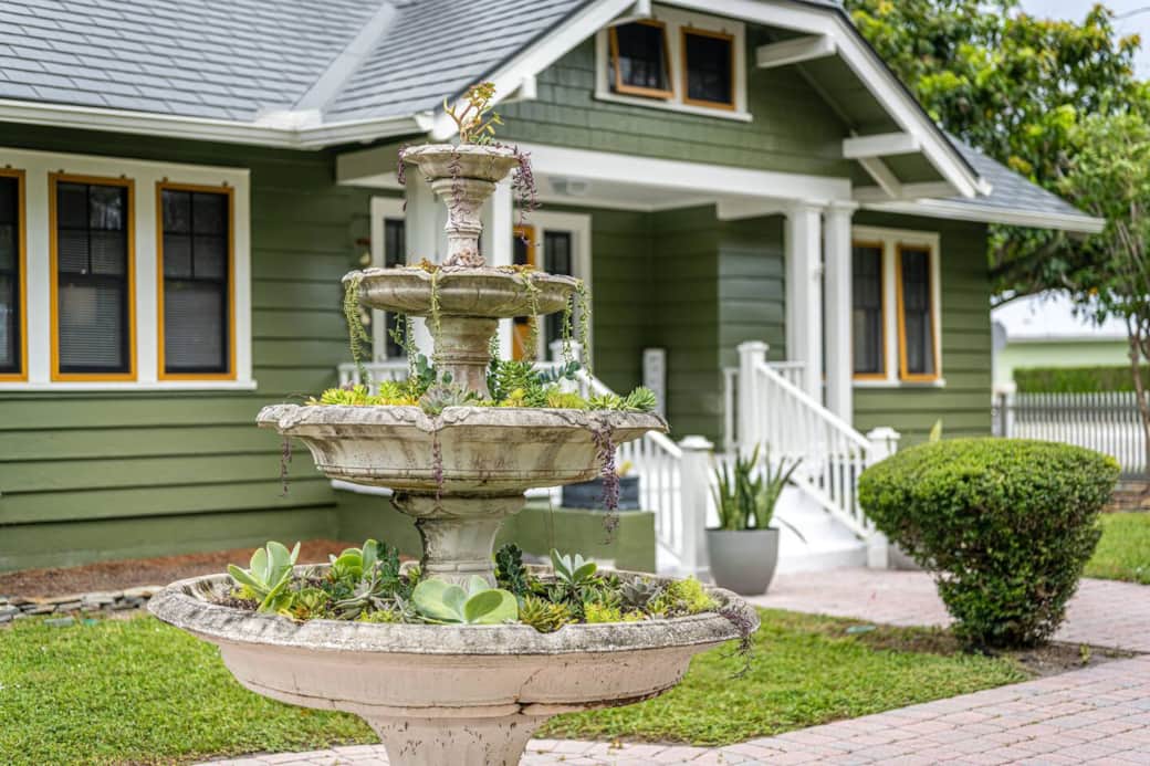 Succulent Fountain and Front Entry