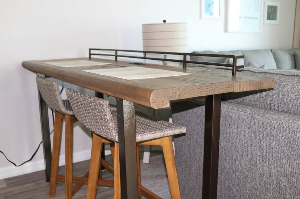 Perfect area to eat or work. Plug your laptop right into the table.