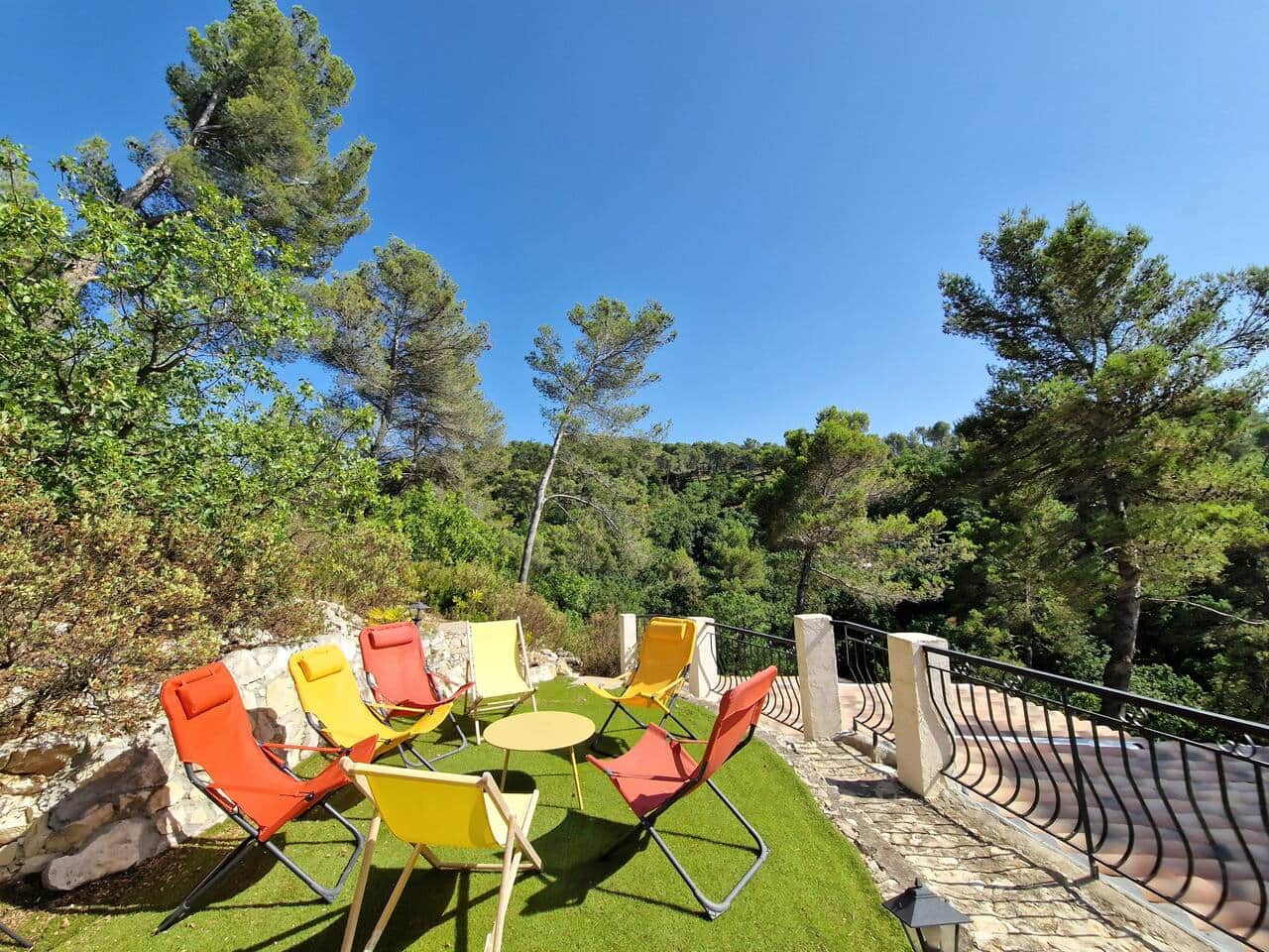 Patio, sun loungers, table
