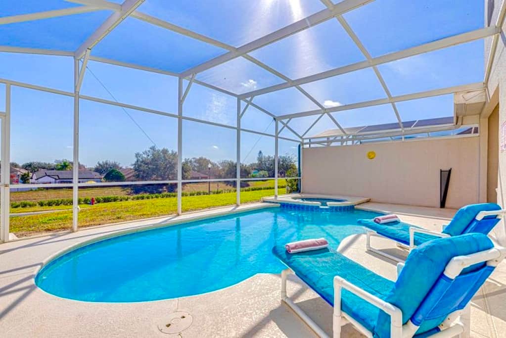 From the pool and deck you have a view over a conservation area