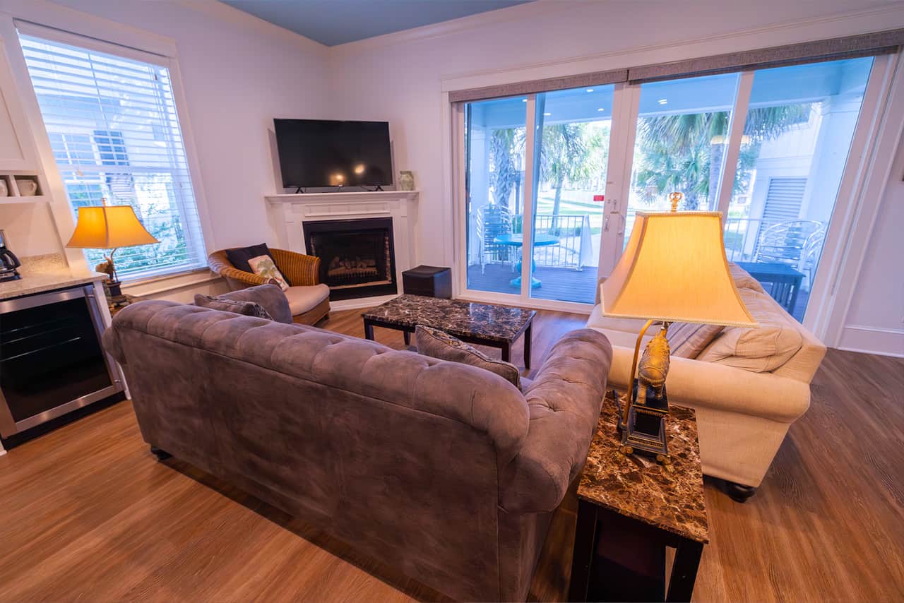 Cottages at Romar C3 Comfortable Living Room Area with Gas Fireplace and TV 