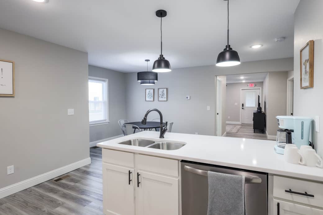 View from kitchen into dining area