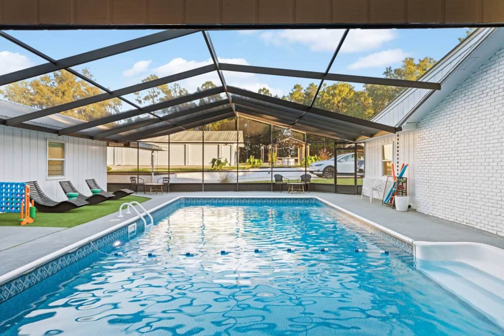 10-foot-deep in-ground pool shared by both villas when rented together
