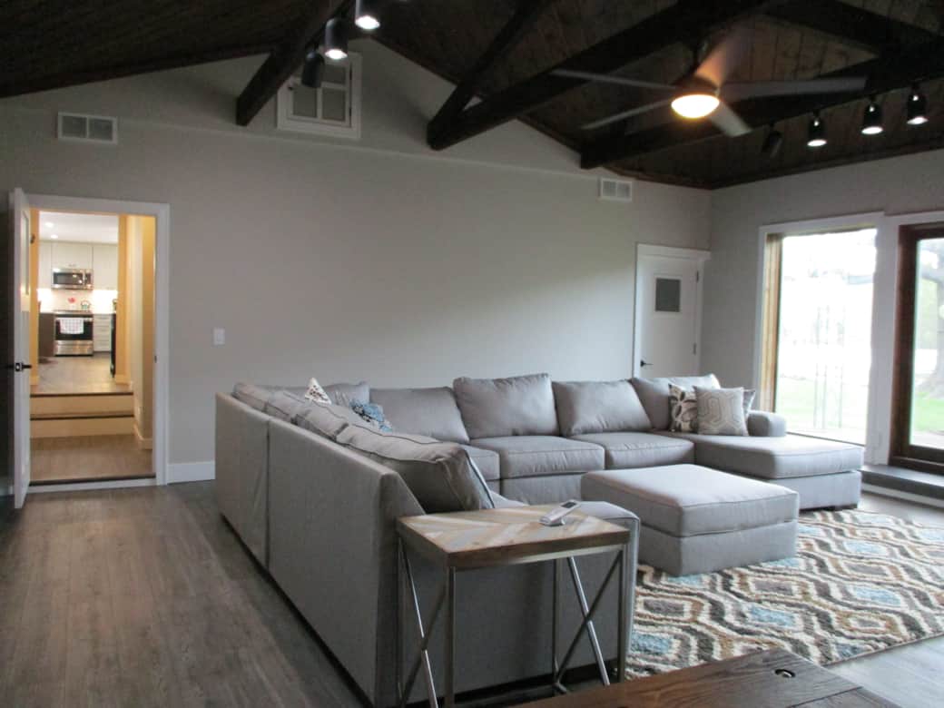 Large Great Room Offers Huge L Shaped Couch with a Pull Out Bed