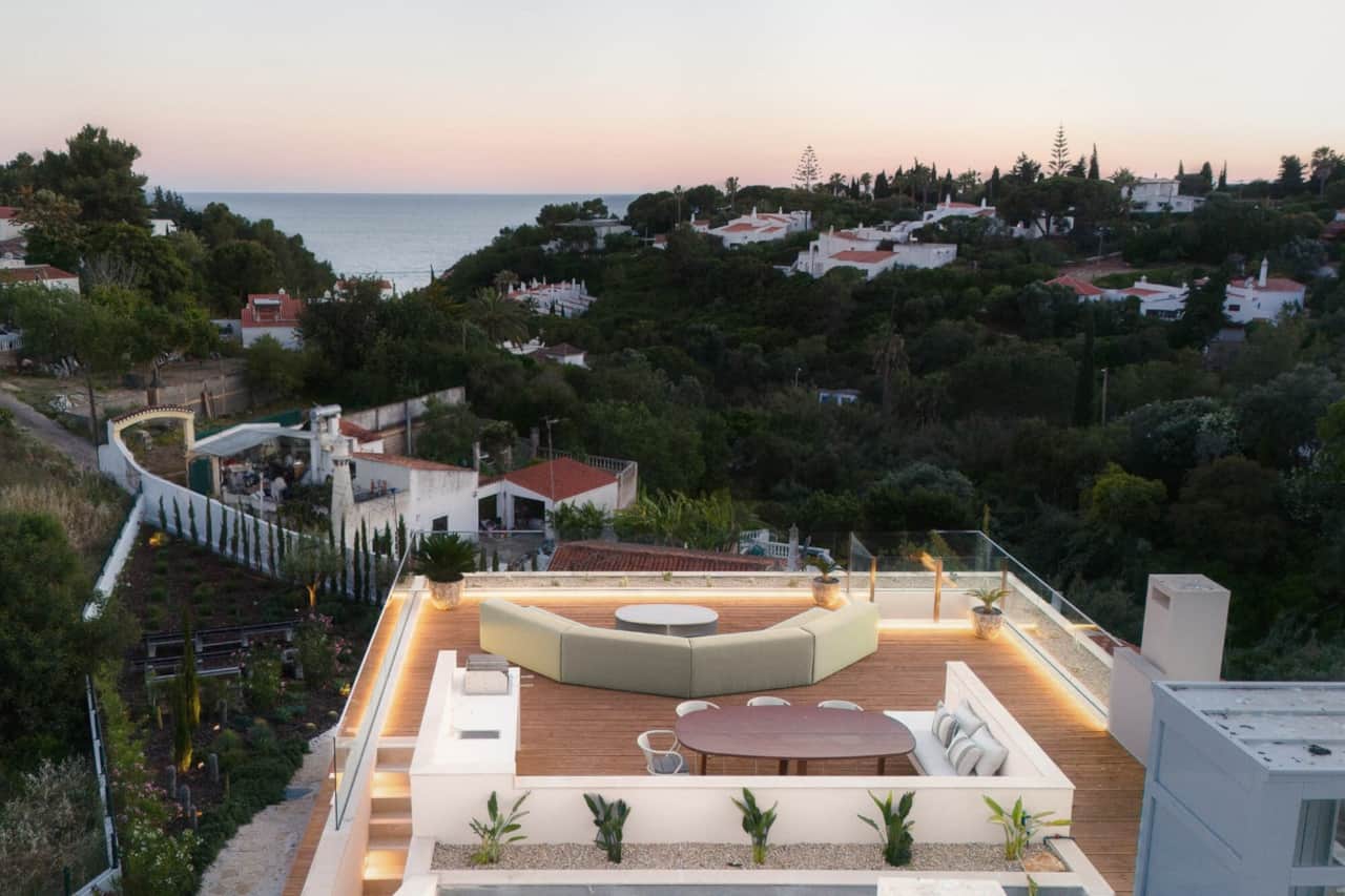 Rooftop lounge at dusk