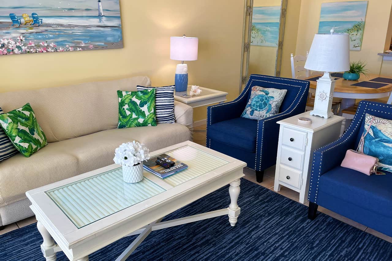 Livingroom with Beachfront View and Queen Sleeper Sofa at Perdido Sun Unit 210