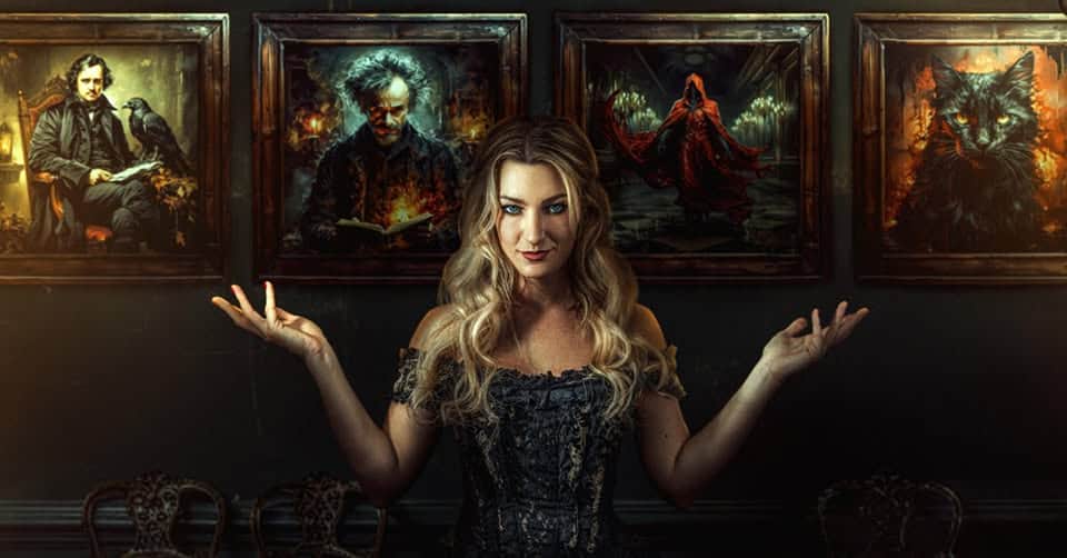 Edgar Allan Poe Speakeasy in Galveston Texas with moody lighting