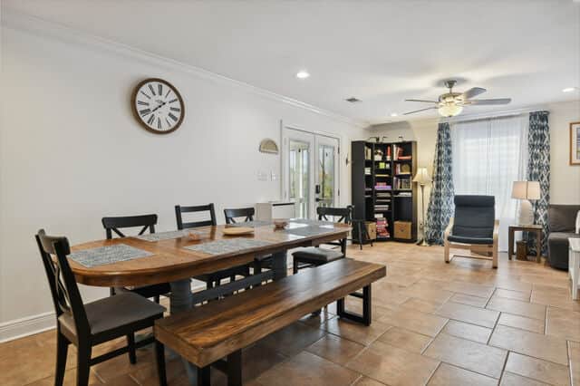 Dining area seats 8 comfortably