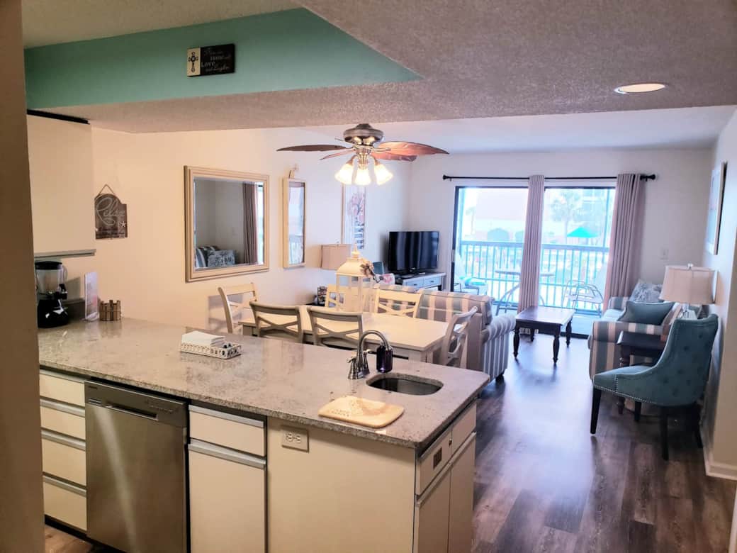 View from Kitchen to Dining Area and Living Room
