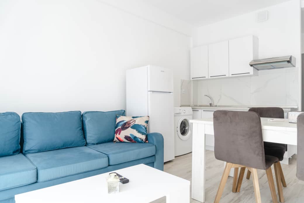 couch dining kitchen washing machine