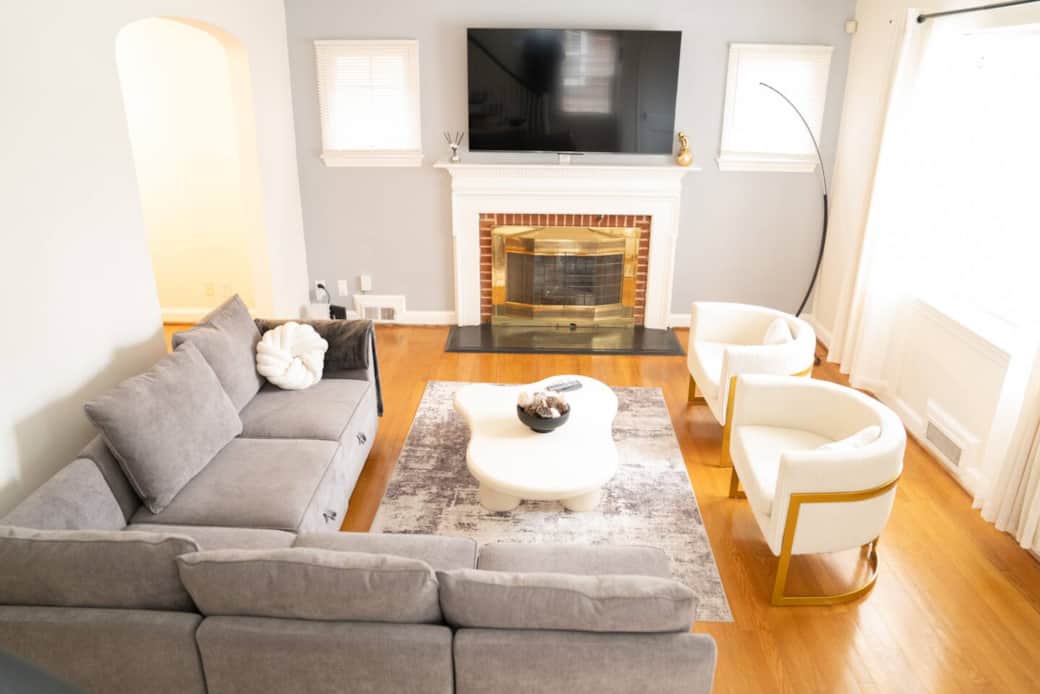 Spacious living room with cozy seating-perfect for relaxing after a long day.