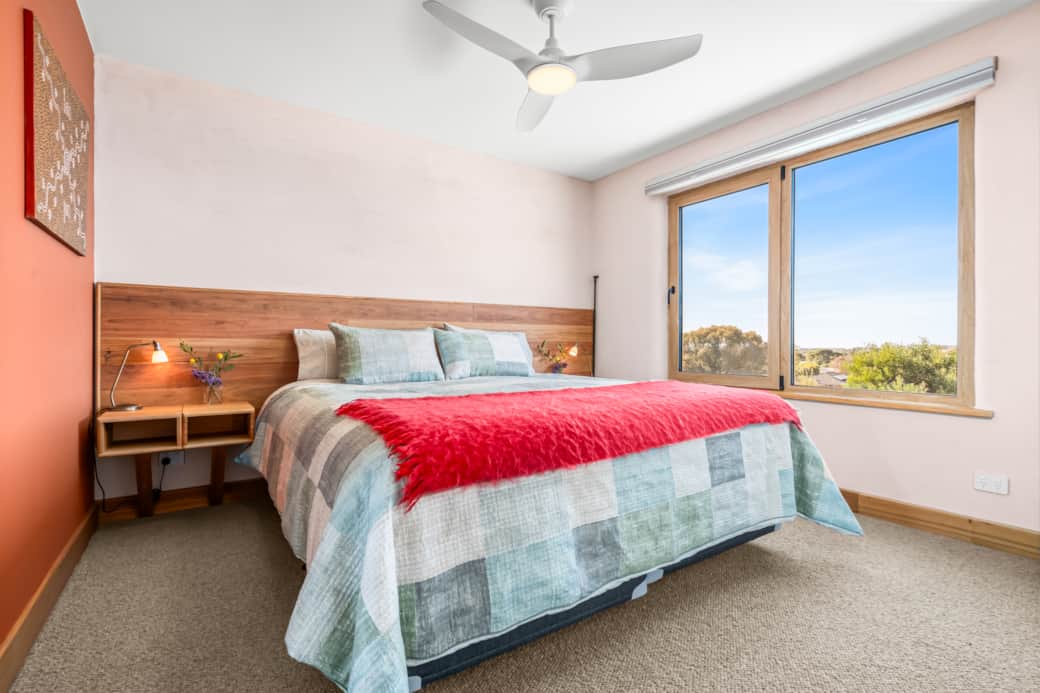 Bedroom set up with king size bed. Bedroom set up with king size bed.