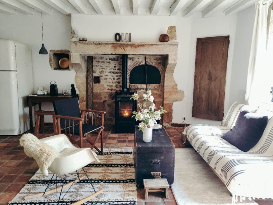 Living area with pellet stove