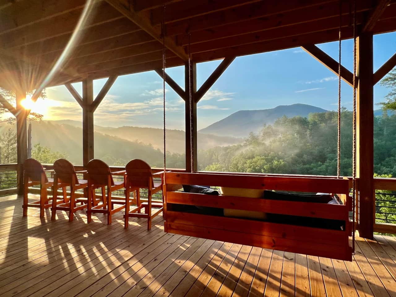 Sunrise over Rich Mountain from the main deck