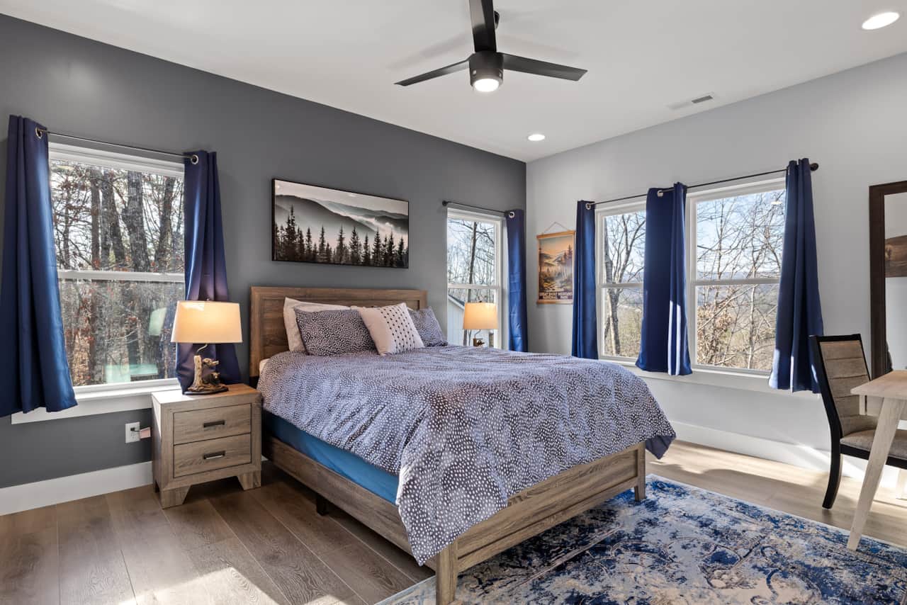 Smokey Mountains Themed Queen Bedroom with Desk and Toddler Bed