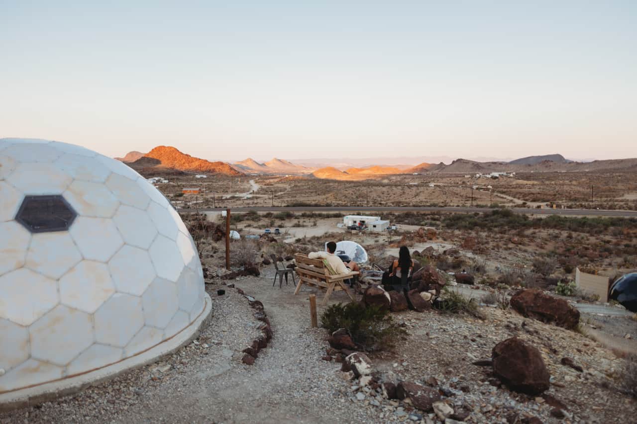 Space Pod 009 dome at sunrise near Big Bend