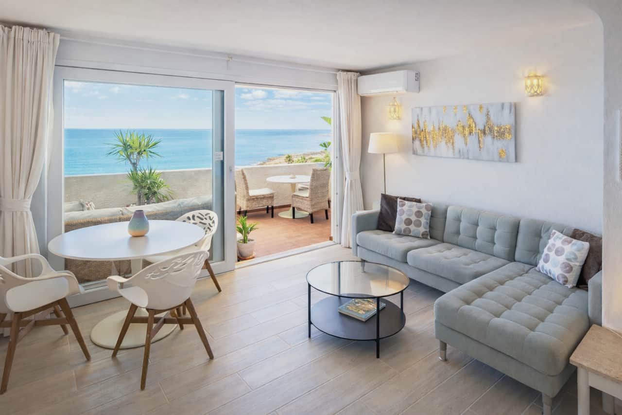 Living and dining area with sea view