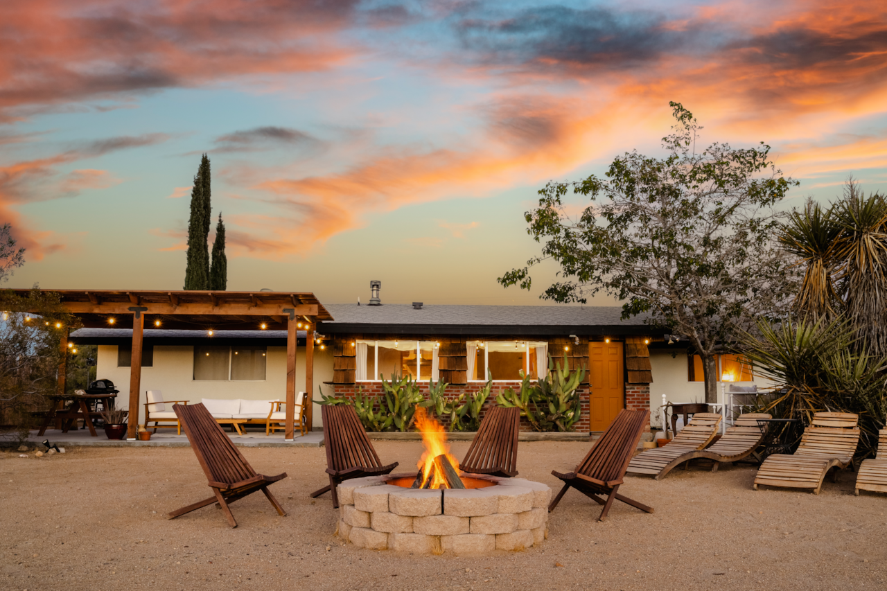 Enjoy the sunset by the wood burning fire pit 