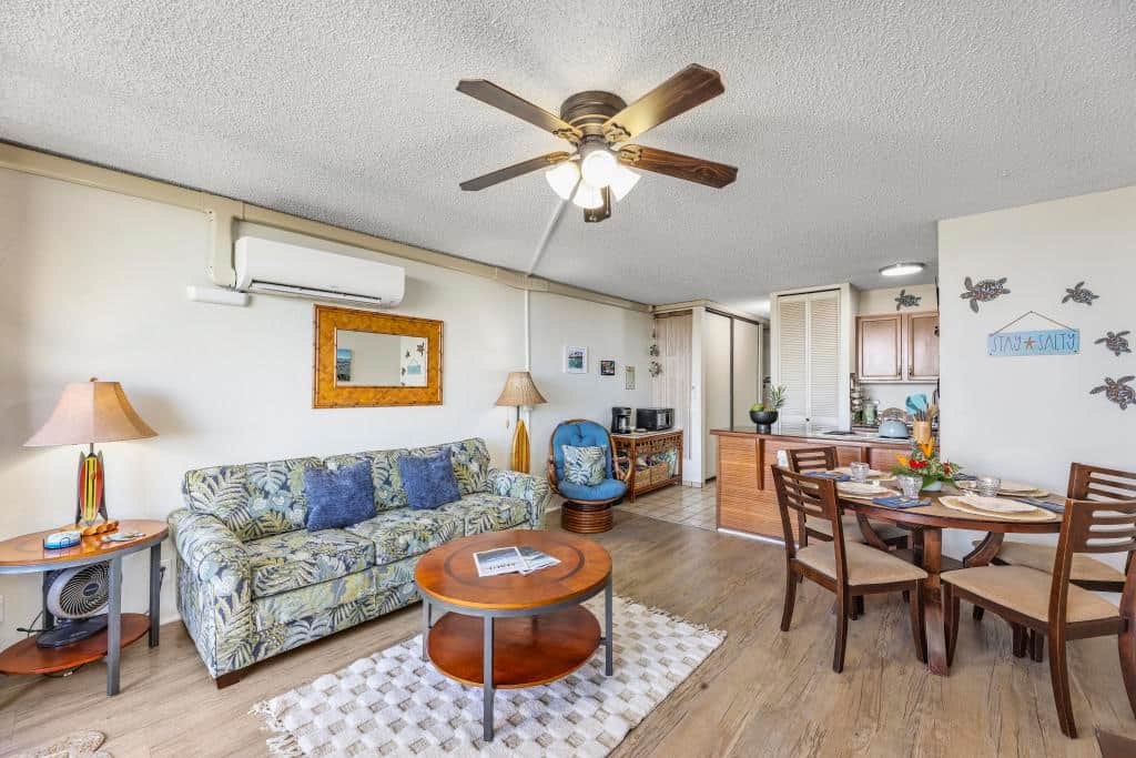 Living room couch has a pull out queen sofabed and all linens. High speed WIFI and Smart TV.
