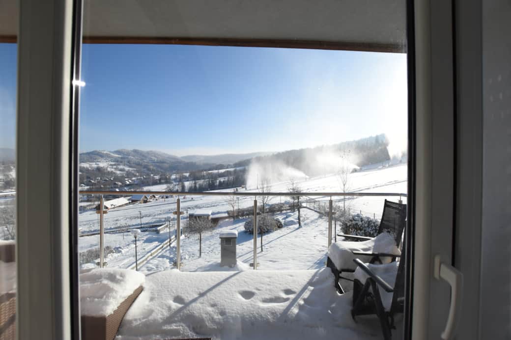 Zimowy widok z salonu Zimowy widok z salonu