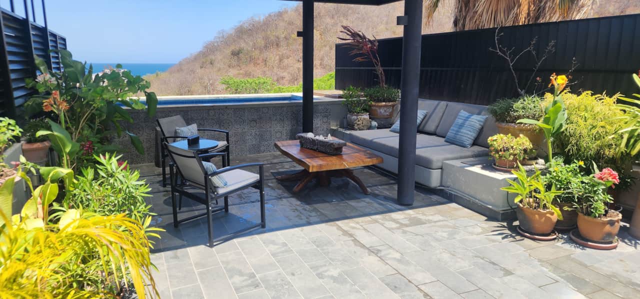 Private rooftop with private pool, ocean views, lush plants