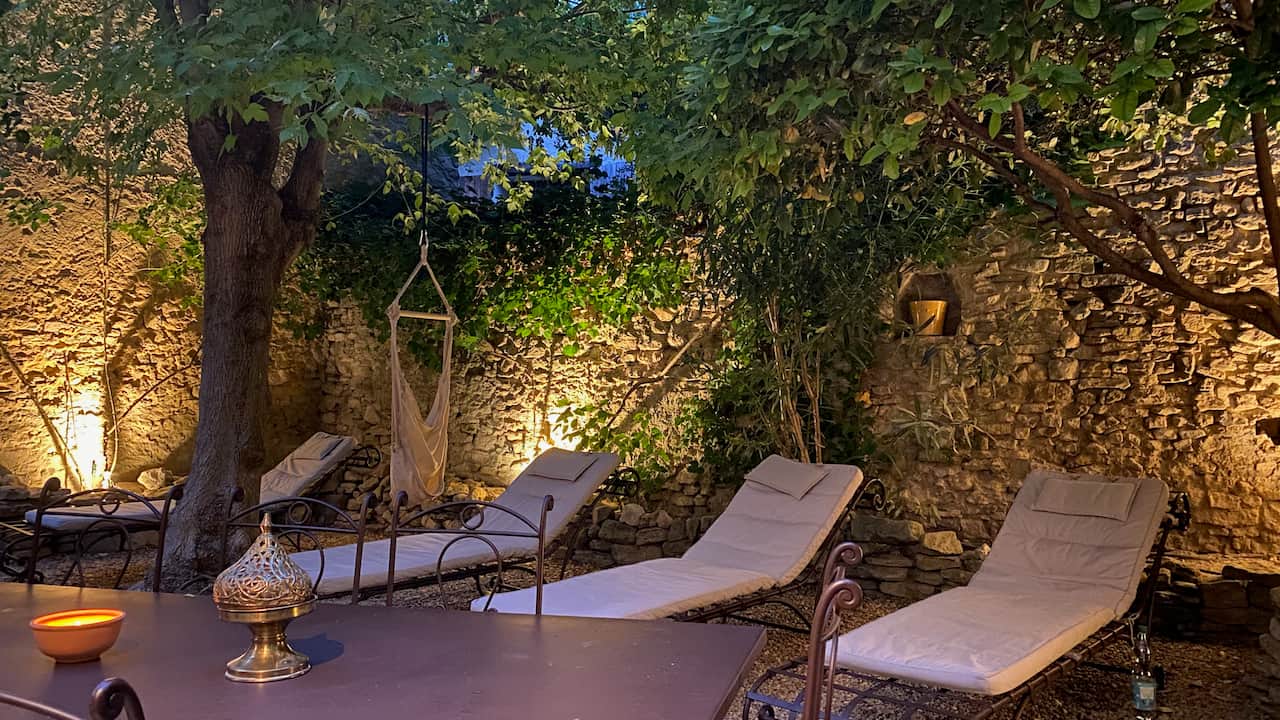 Loungers in the courtyard