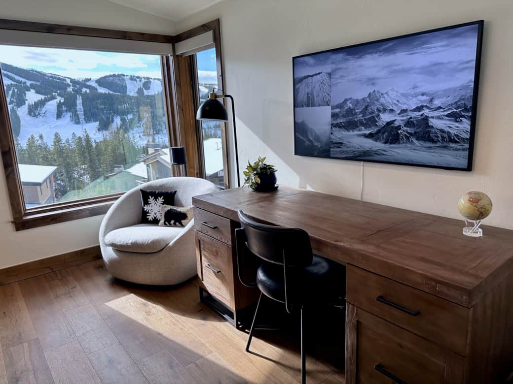 Home Office area, 50" Frame TV doubles as large computer monitor