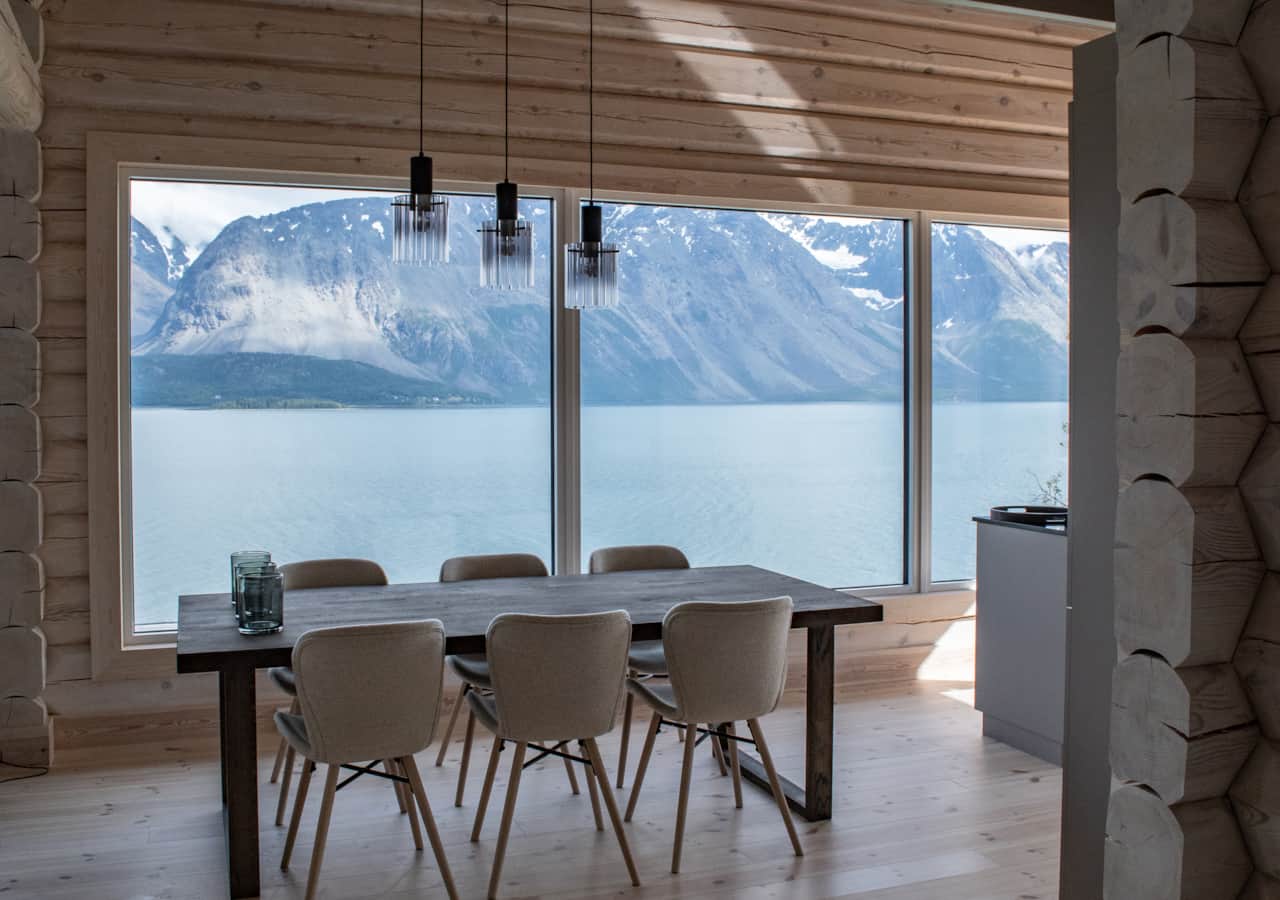 Breakfast facing the Lyngen Alps, the table set for the view.