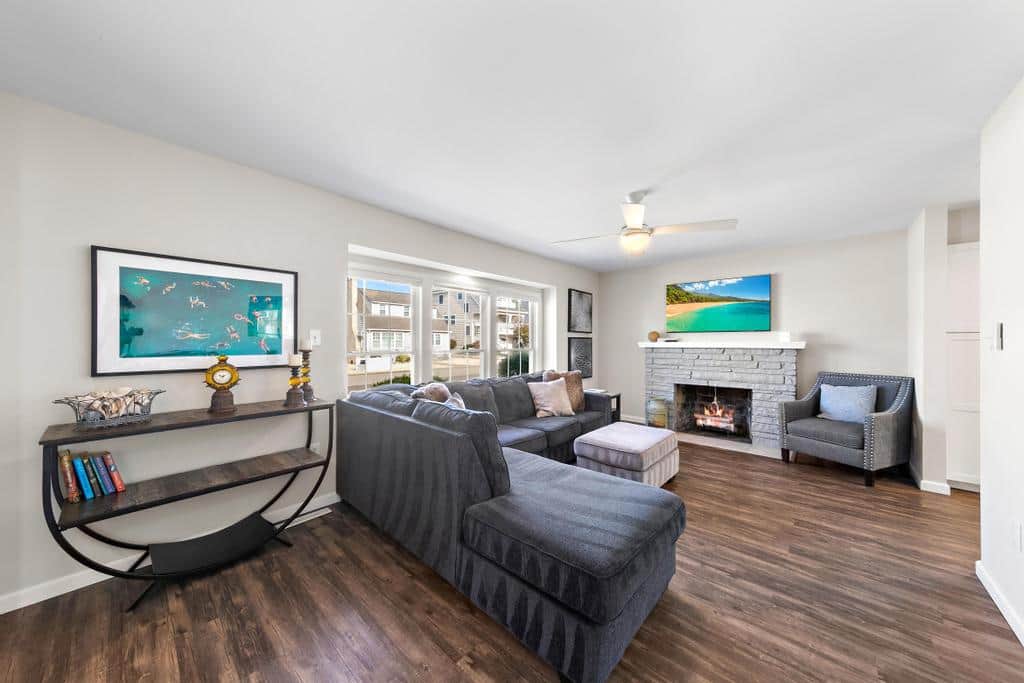 Front living room with TV and pullout sofa