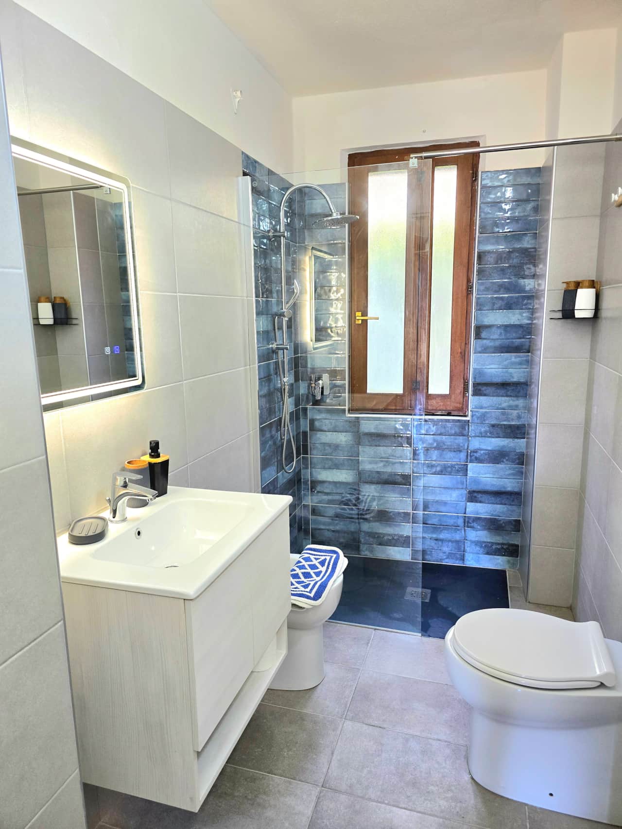 Bright bathroom with walk-in shower