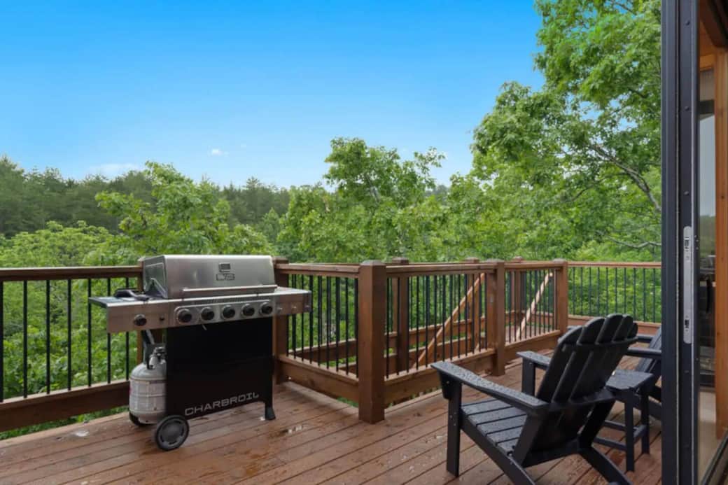 Wake up with coffee on the serene back deck, surrounded by trees and fresh mountain air. In the evenings, soak in the hot tub as you unwind beneath stunning sunsets. A BBQ grill is also available, perfect for outdoor cooking in this peaceful setting.