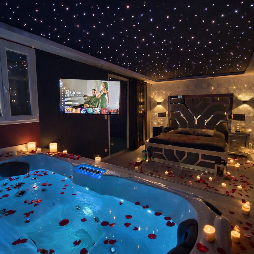 Décoration romantique suite cristal jacuzzi