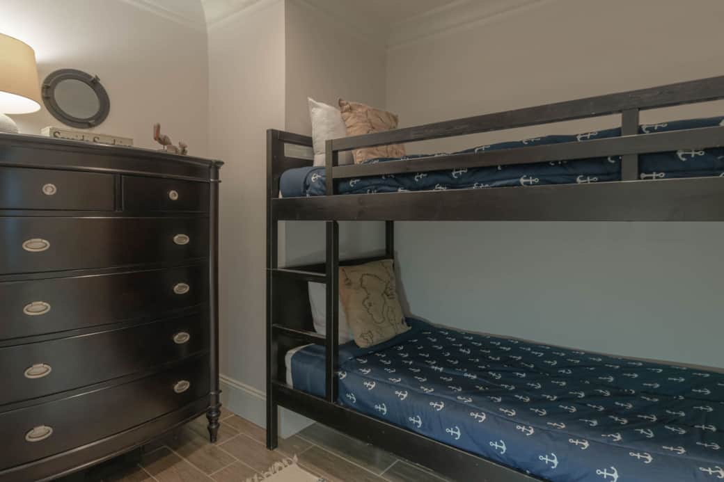 Bunkbeds with armoire. Small space, but kids love it.