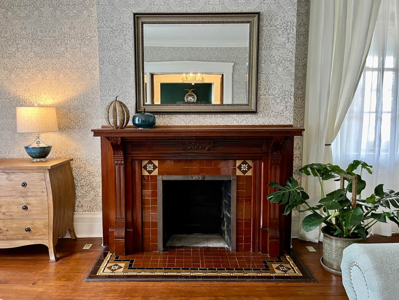 Eastlake style mantel in the parlor