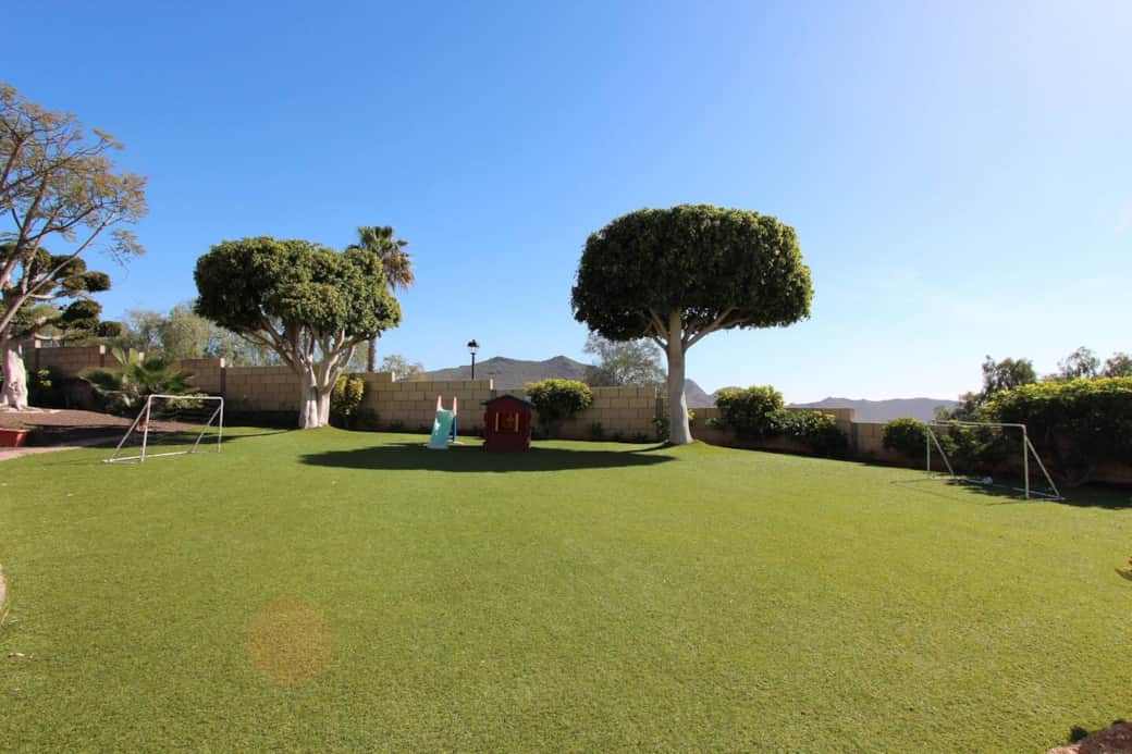 Evergreen lawn with Wendyhouse and slide Evergreen lawn with Wendyhouse and slide